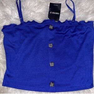 Forever 21 Royal Blue Button-Up Crop Top